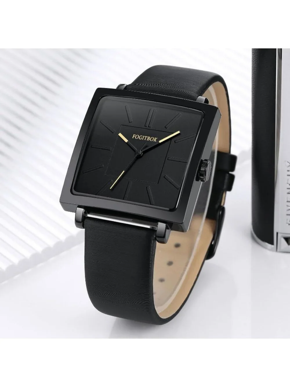 Women's Black Waterproof Leather Band Thin Design Classic Quartz Wrist Watch